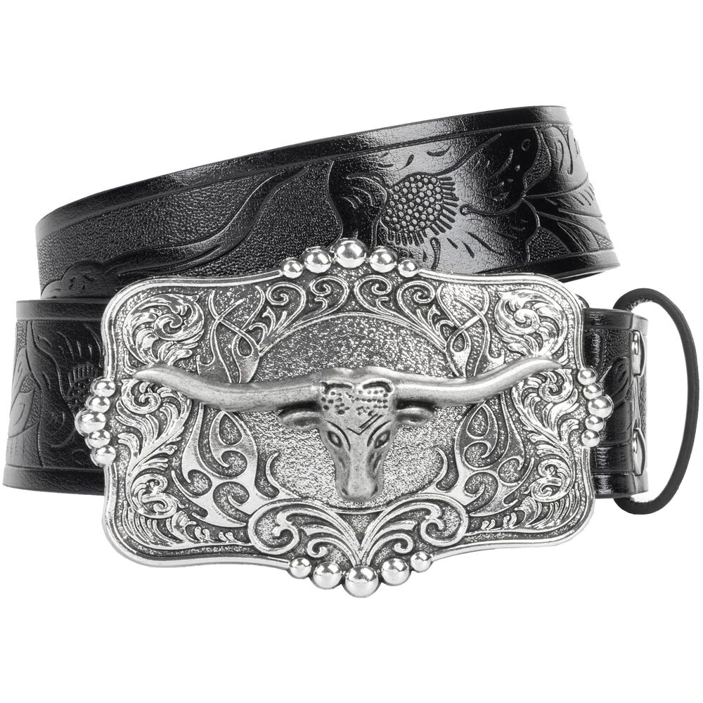 6665 Mens Western Cowboy Belt Longhorn Bull Pattern Embossed Country